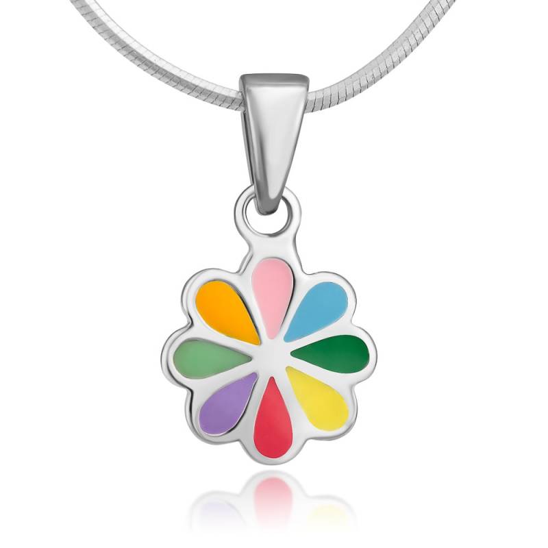 Suvani 925 Sterling Silber Mehrfarbige Sonnenblume Anhänger Halskette, 18Inches von SuvaniJewelry