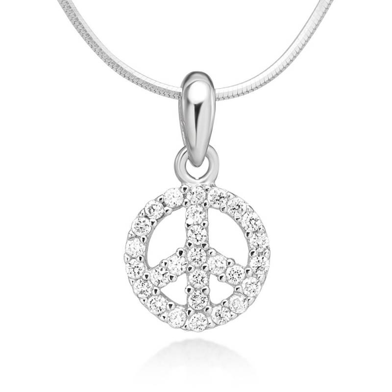 Suvani 925 Sterling Silber Zirkonia Cz Peace Zeichen Symbol Anhänger Halskette, 18 Zoll von SuvaniJewelry