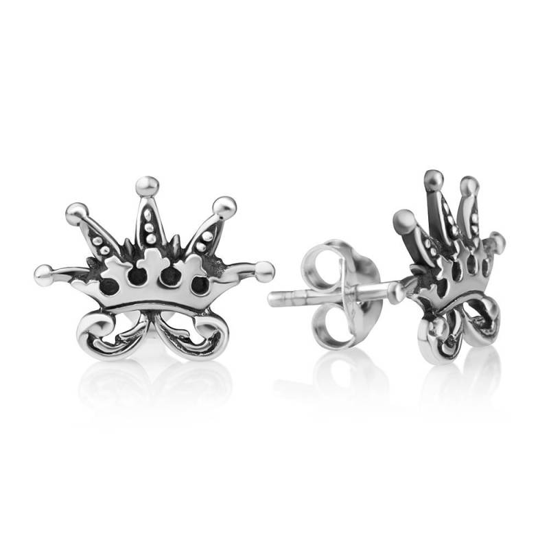 Suvani Oxidierte Sterling Silber Detaillierte Vintage Kleine Prinzessin Krone Geformte Ohrstecker 10 Mm von SuvaniJewelry