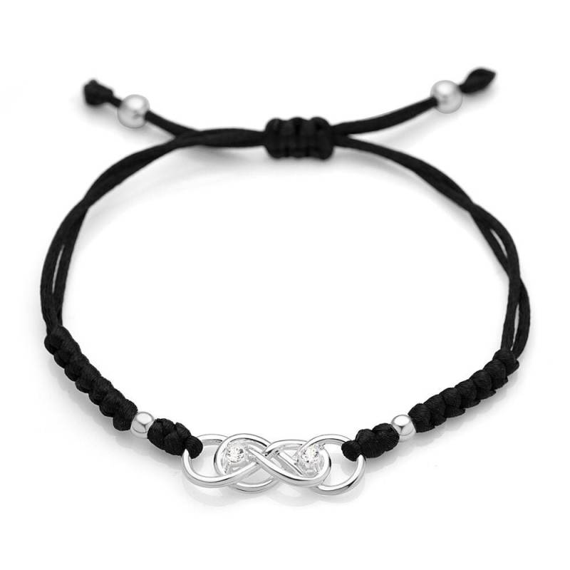 Suvani Sterling Silber Cz Doppel Infinity Liebe Symbol Kugel Perlen Schwarz Baumwolle Schnur Armband 5 "-11" von SuvaniJewelry