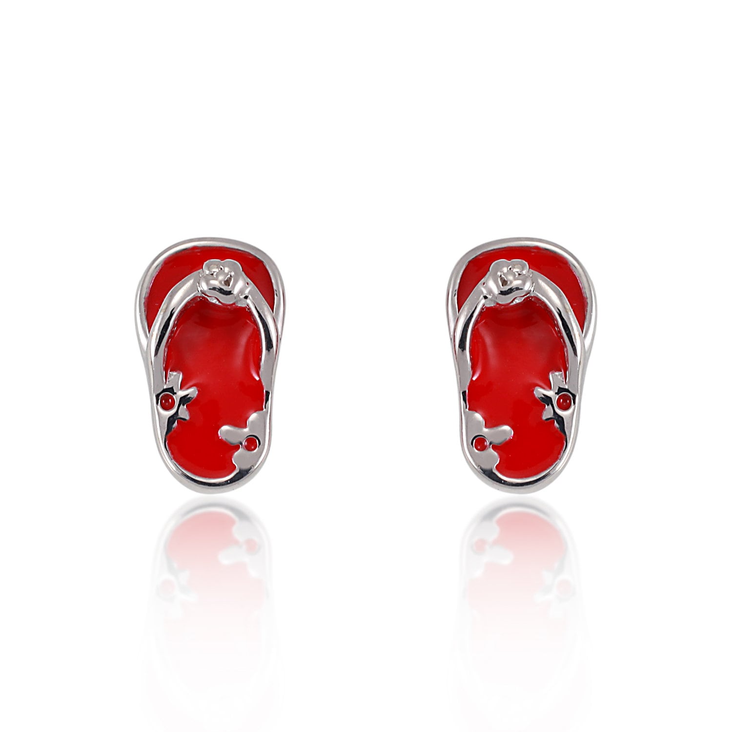 Suvani Sterling Silber Kleine Rote Blume Flip Flop Strand Schuhe 10 Mm Ohrstecker von SuvaniJewelry