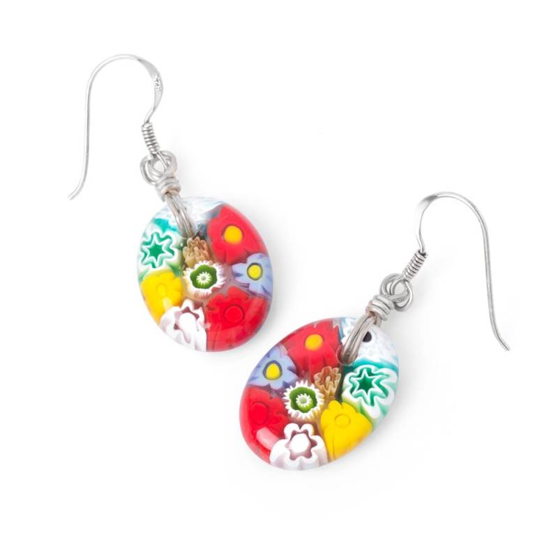 Suvani Sterling Silber Millefiori Muranoglas Bunt Oval Förmige Baumeln Ohrringe 4.5 cm von SuvaniJewelry