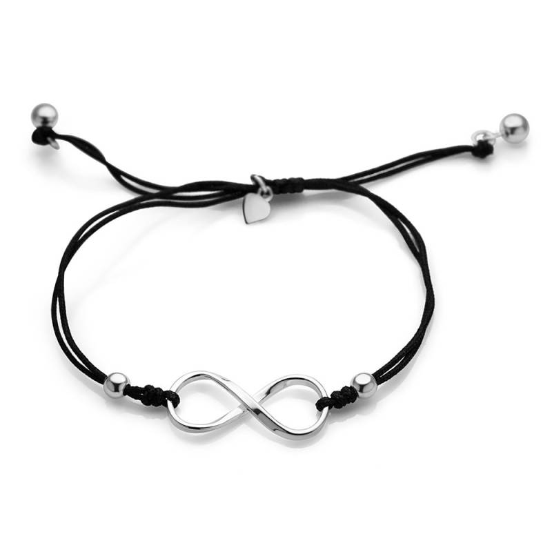 Suvani Sterling Silber Unendlichkeit Endlose Liebe Symbol Kugel Perlen Schwarz Baumwollkordel Armband 13, 5 - 25, 5 cm von SuvaniJewelry