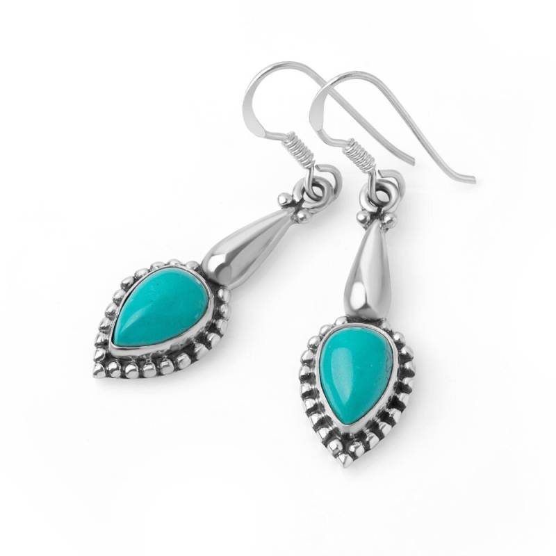 Suvani Sterlingsilber Blau Türkis Edelstein Tropfen Vintage Design Ohrhänger Ohrringe 4.5 cm von SuvaniJewelry