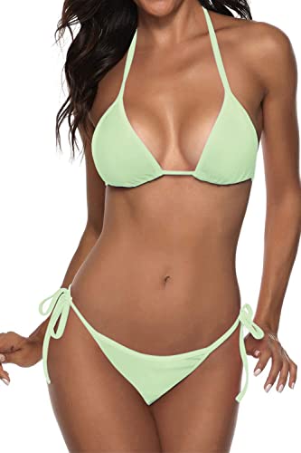 Damen Zweiteiliger Badeanzug Sexy Bademode Neckholder String Triangel Bikini Sets, mintgrün, Large von Suvimuga