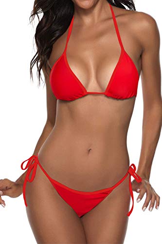 Frauen Zweiteiliger Badeanzug Sexy Bademode Halfter String Triangel Bikini Sets, Rot/Ausflug, einfarbig (Getaway Solids), Large von Suvimuga