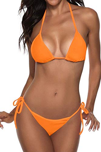 Suvimuga Zweiteiliger Badeanzug für Damen, sexy Bademode, Neckholder, Triangel-Bikini-Sets, Orange, X-Large von Suvimuga