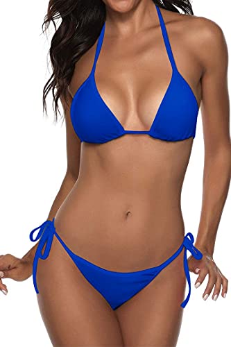 Women Two Piece Bikini Swimsuit Sexy Swimwear Halter String Triangle Bikini Sets Royalblue M von Suvimuga