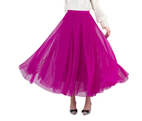 Damen 3 Lagen 85 cm Faltenrock Midi Tüll Rock Hohe Taille Vollfutter Erwachsene Damen Röcke, Garmine, Einheitsgröße von Suvoiier