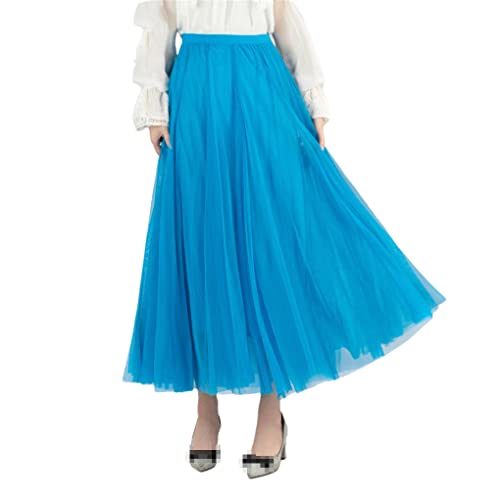 Damen 3 Lagen 85 cm Faltenrock Midi Tüll Rock Hohe Taille Vollfutter Erwachsene Damen Röcke, himmelblau, Einheitsgröße von Suvoiier