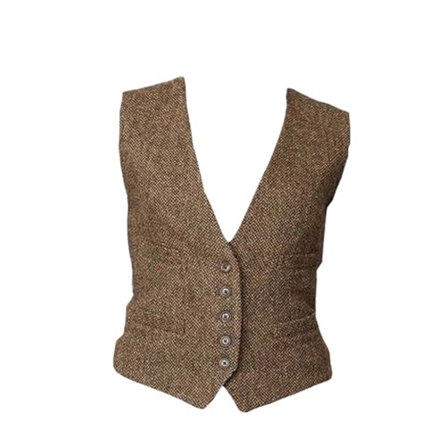 Damen Anzugweste V-Ausschnitt Ärmellos Steampunk Retro Weste Weste Damen Weste, braun, 32 von Suvoiier