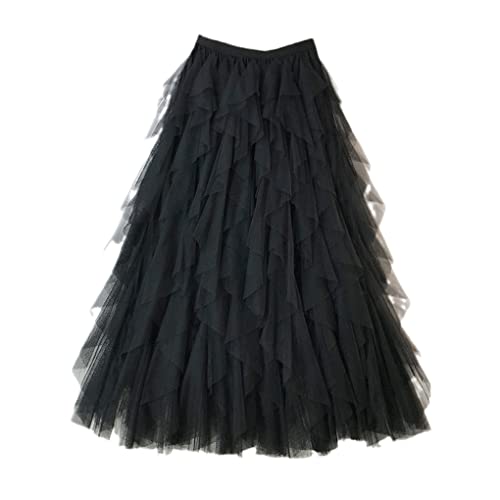 Damen Tüllrock Frauen Langer Maxirock Frühling Sommer Hohe Taille Faltenrock, Schwarz , Einheitsgröße von Suvoiier
