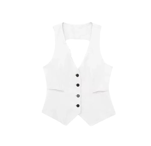 Damen Weste Leinen Ärmellos Anzugweste Mantel für Frauen Herbst Weibliche Anzug Weste Top, weiß, 42 von Suvoiier