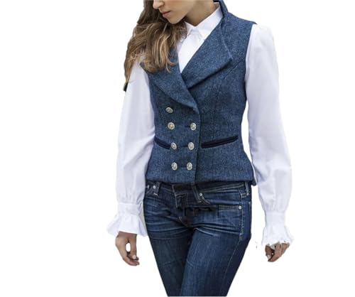 Damenweste, zweireihig, schmale Passform, ärmellos, kurze Sets, äußerer Damen-Pullover, Frühlingspullover, blau, 46 von Suvoiier