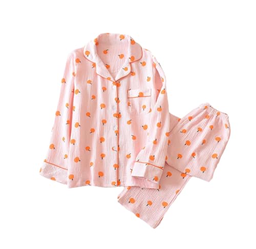Frühling Und Sommer Pyjamas Damen Baumwolle Krepp Tuch Langarm Hosen Pyjamas Set Frühling Frauen Hause Service 02 XL von Suvoiier
