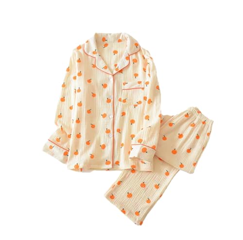 Frühling Und Sommer Pyjamas Damen Baumwolle Krepp Tuch Langarm Hosen Pyjamas Set Frühling Frauen Hause Service 03 M von Suvoiier