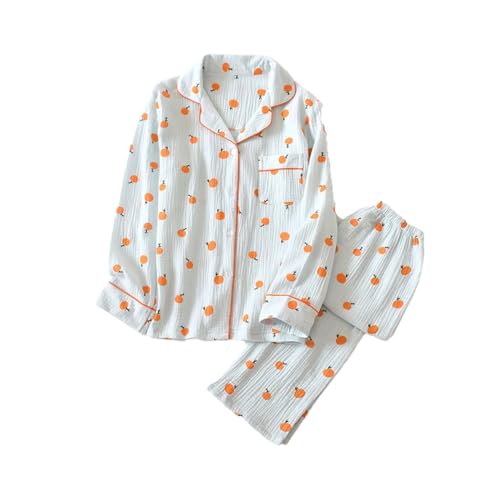 Frühling Und Sommer Pyjamas Damen Baumwolle Krepp Tuch Langarm Hosen Pyjamas Set Frühling Frauen Hause Service 04 L von Suvoiier