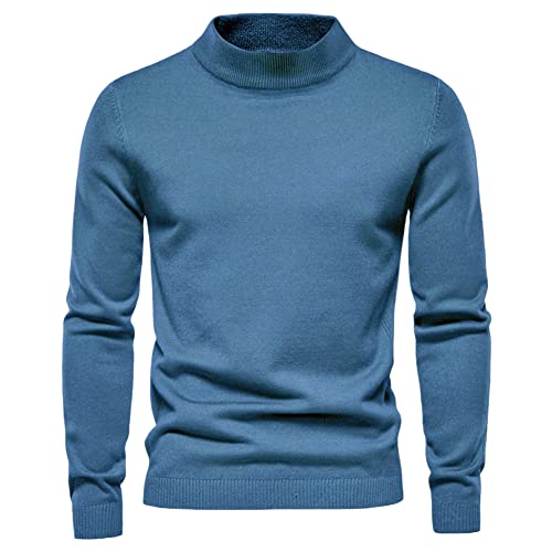 Herbst Winter Herren Stehkragen Pullover Casual Einfarbig Warm Strickpullover Herren Pullover Sweater, Nebelblau, Large von Suvoiier