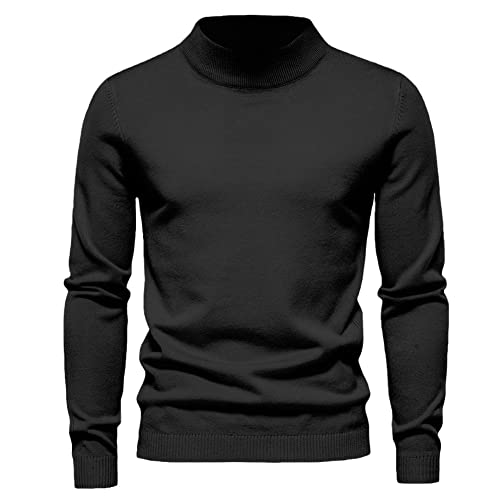 Herbst Winter Herren Stehkragen Pullover Casual Einfarbig Warm Strickpullover Herren Pullover Sweater, Schwarz , Medium von Suvoiier