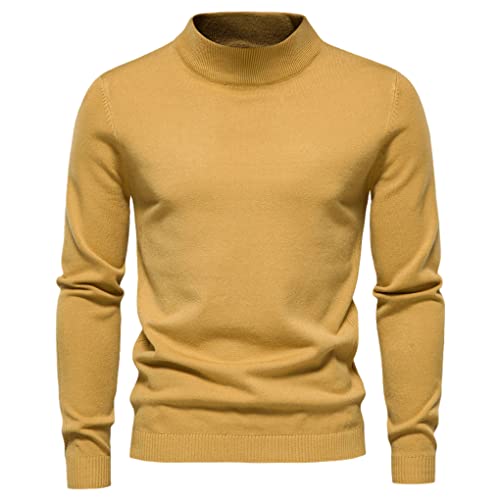 Herbst Winter Herren Stehkragen Pullover Casual Einfarbig Warm Strickpullover Herren Pullover Sweater, gelb, XX-Large von Suvoiier
