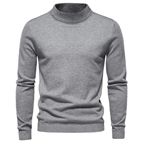 Herbst Winter Herren Stehkragen Pullover Casual Einfarbig Warm Strickpullover Herren Pullover Sweater, hellgrau, Medium von Suvoiier