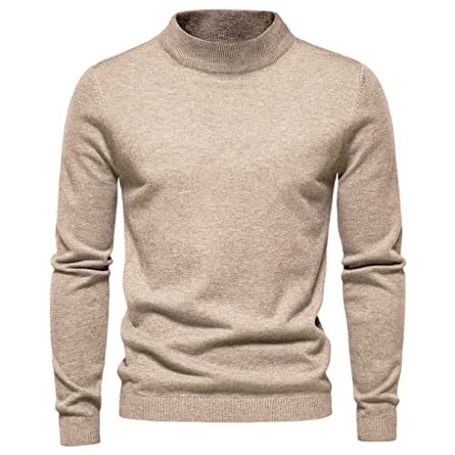 Herbst Winter Herren Stehkragen Pullover Casual Einfarbig Warm Strickpullover Herren Pullover Sweater, khaki, Small von Suvoiier