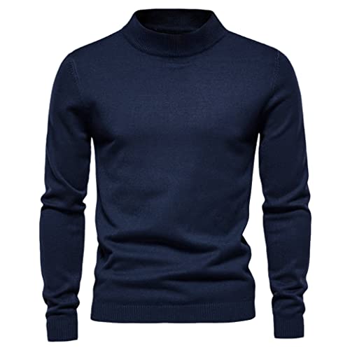 Herbst Winter Herren Stehkragen Pullover Casual Einfarbig Warm Strickpullover Herren Pullover Sweater, navy, Medium von Suvoiier