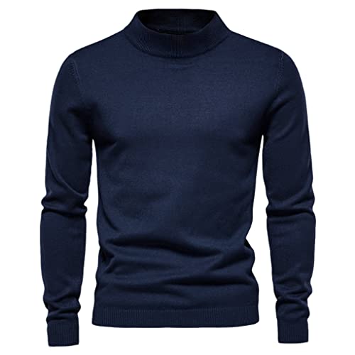 Herbst Winter Herren Stehkragen Pullover Casual Einfarbig Warm Strickpullover Herren Pullover Sweater, navy, X-Large von Suvoiier