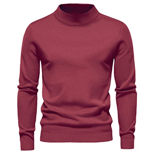 Herbst Winter Herren Stehkragen Pullover Casual Einfarbig Warm Strickpullover Herren Pullover Sweater, rot, Small von Suvoiier