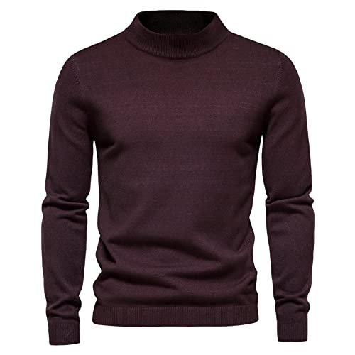 Herbst Winter Herren Stehkragen Pullover Casual Einfarbig Warm Strickpullover Herren Pullover Sweater, schwarz / rot, Medium von Suvoiier