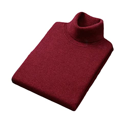 Suvocier Herren Kaschmir Baumwolle Viskose Mischung Rollkragen Pullover, Dunkelrot, XXL von Suvoiier