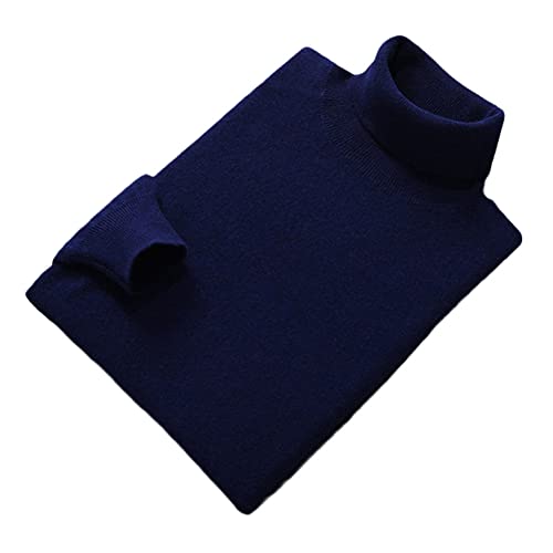 Herren Kaschmir-Baumwollmischung Rollkragen Pullover, Hoher Kragen Strickpullover, Marineblau, XX-Large von Suvoiier