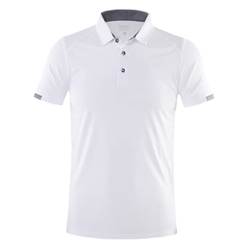 Herren Schnelltrocknendes Sport Poloshirt Atmungsaktiv Revers Kurzarm Poloshirt, weiß, 58 von Suvoiier