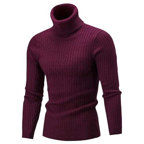 Herren Warmer Rollkragenpullover Casual Herren Rollkragen Warm Strickpullover Keep Warm Herren Pullover Knit Wolle Sweater, burgunderrot, X-Large von Suvoiier