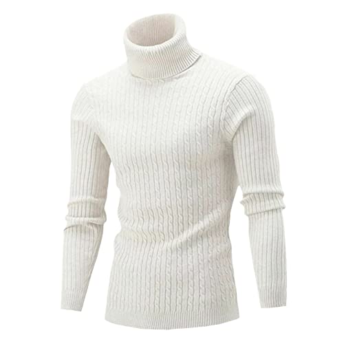 Herren Warmer Rollkragenpullover Casual Herren Rollkragen Warm Strickpullover Keep Warm Herren Pullover Knit Wolle Sweater, weiß, Medium von Suvoiier