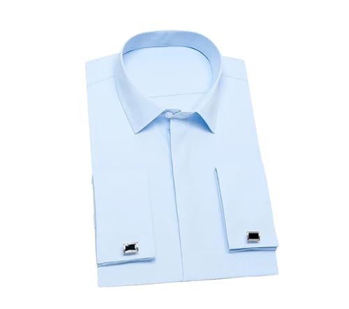 Klassisches Herrenhemd, versteckte Knöpfe, Manschettenknöpfe, einfarbig, formell, Business, Langarmhemden (Manschettenknöpfe im Lieferumfang enthalten), hellblau, L von Suvoiier