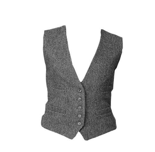 Suvoiier Damen Anzugweste V-Ausschnitt Ärmellos Steampunk Retro Weste Weste Damen Weste, grau, 42 von Suvoiier
