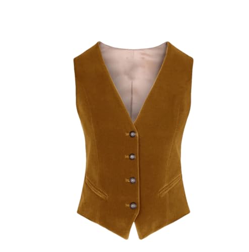Suvoiier Damen Fleeceweste V-Ausschnitt 4 Knöpfe Business Slim Fit Weste Arbeitskleidung Warm Ärmellos Hochzeit Party Damen Weste, ingwer, 50 von Suvoiier