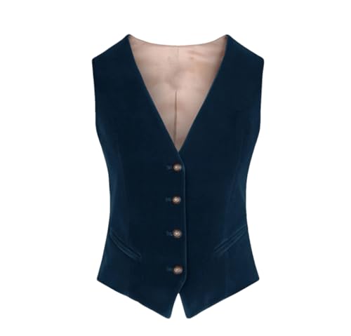 Suvoiier Damen Fleeceweste V-Ausschnitt 4 Knöpfe Business Slim Fit Weste Arbeitskleidung Warm Ärmellos Hochzeit Party Damen Weste, marineblau, 46 von Suvoiier