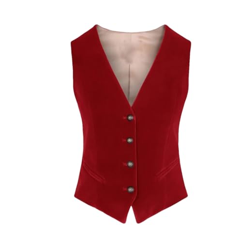 Suvoiier Damen Fleeceweste V-Ausschnitt 4 Knöpfe Business Slim Fit Weste Arbeitskleidung Warm Ärmellos Hochzeit Party Damen Weste, rot, 38 von Suvoiier