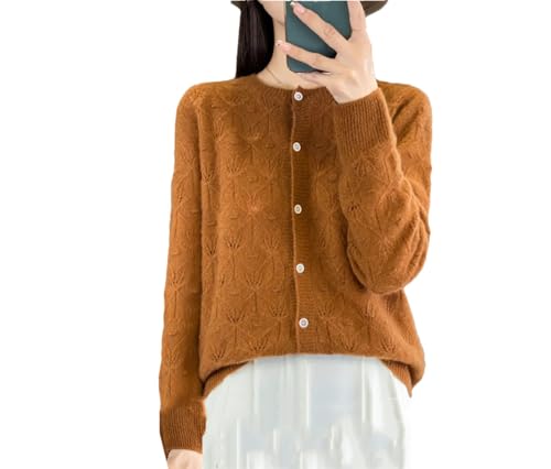Suvoiier Damen-Strickjacke, Wollpullover, Rundhals, hohler Pullover, Strick, Button-Down-Pullover, Farbe: Schokobraun, M von Suvoiier