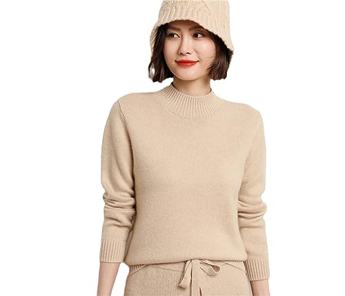 Suvoiier Frauen Stehkragen Wolle Twisted Pullover Frauen Strickpullover Aushöhlen Lose Tops Beige M von Suvoiier