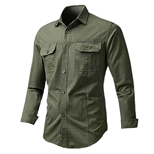 Suvoiier Herren Arbeitshemd Doppeltasche Button Down Shirts Tops Herren Baumwolle Reise Unterkleid, armee-grün, 58 von Suvoiier