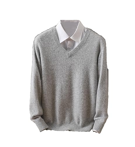 Suvoiier Herren-Pullover Aus Nerz-Kaschmir-Pullover Mit V-Ausschnitt, Strickpullover Für Den Winter, Langärmlig Light gray9 L von Suvoiier