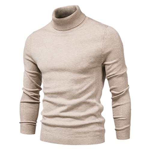 Suvoiier Herren Rollkragenpullover Warme Slim Strickpullover Herren Einfarbig Casual Herren Strickwaren Pullover, khaki, Large von Suvoiier