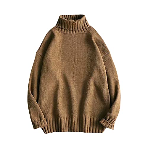 Suvoiier Herren Rollkragenpullover Winter Dicke Warm Lose Einfarbig Casual Strickpullover Harajuku Pullover, auburn, X-Large von Suvoiier