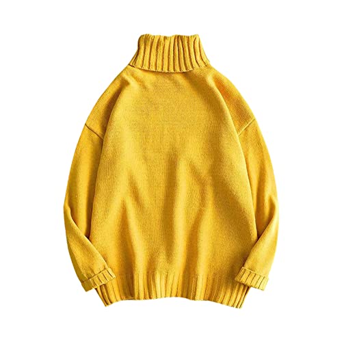 Suvoiier Herren Rollkragenpullover Winter Dicke Warm Lose Einfarbig Casual Strickpullover Harajuku Pullover, gelb, X-Large von Suvoiier