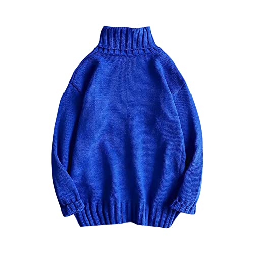 Suvoiier Herren Rollkragenpullover Winter dick warm locker einfarbig lässig gestrickt Pullover Harajuku Pullover, blau, X-Large von Suvoiier