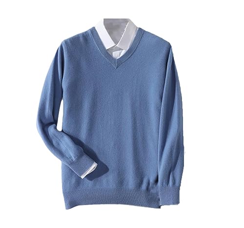 Suvoiier Männer Kaschmir Pullover Männer Pullover Herbst Winter Warme Klassische V-Ausschnitt Pullover Männlich Jumper Jersey Männer Pullover Blue XXXL von Suvoiier