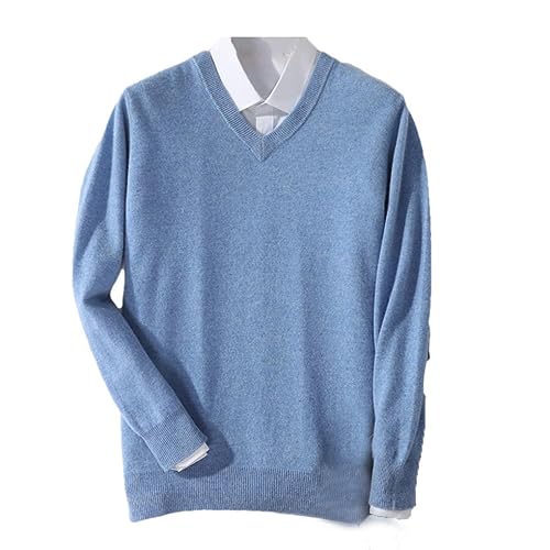 Suvoiier Männer Kaschmir Pullover Männer Pullover Herbst Winter Warme Klassische V-Ausschnitt Pullover Männlich Jumper Jersey Männer Pullover Sky Blue XL von Suvoiier